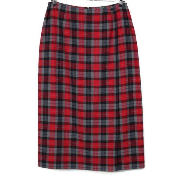 Crazy Horse Liz‎ Claiborne Maxi Long Skirt Red Gray Black Plaid 16 - Picture 1 of 12